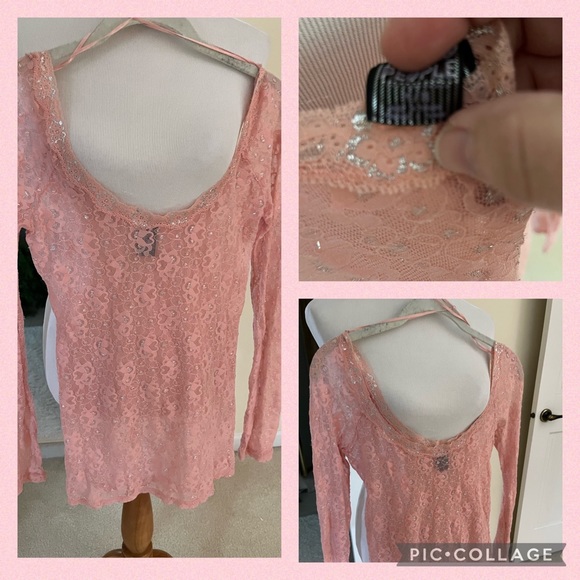 FREE PEOPLE PINK LACY LAYERING TOP WITH LONG SLEEVES MEDIUM - Picture 2 of 12